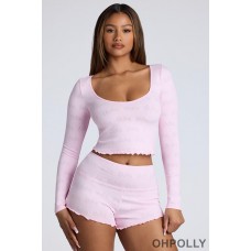 Oh Polly Mid Rise Pointelle Mini Shorts in Baby Pink