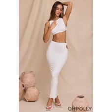 Oh Polly Mid Rise Twist Maxi Skirt in White