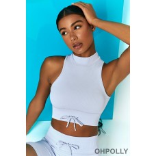 Oh Polly Miles Ahead Ribbed High Neck Crop Top in Cool Blue