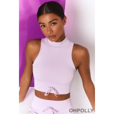 Oh Polly Miles Ahead Ribbed High Neck Crop Top in Lilac