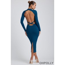 Oh Polly Modal Cross-Back Midaxi Dress in Deep Teal