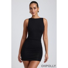 Oh Polly Modal High-Neck Open-Back Mini Dress in Black