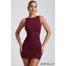 Oh Polly Modal High-Neck Open-Back Mini Dress in Plum