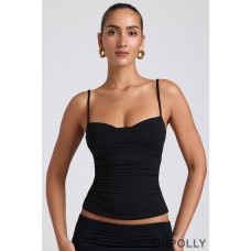 Oh Polly Modal Ruched Layered Tank Top in Black