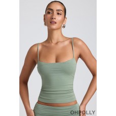 Oh Polly Modal Ruched Layered Tank Top in Sage Green