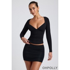 Oh Polly Modal Ruched Long-Sleeve Top in Black