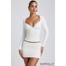 Oh Polly Modal Ruched Long-Sleeve Top in White