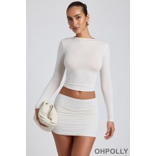 Oh Polly Modal Ruched Long-Sleeve Top in White