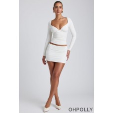 Oh Polly Modal Ruched Mid-Rise Mini Skirt in White