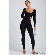 Oh Polly Modal Scoop-Neck Cross-Back Jumpsuit in Black