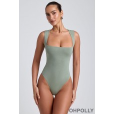 Oh Polly Modal Square-Neck Bodysuit in Sage Green