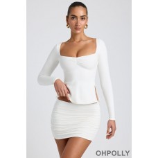 Oh Polly Modal Sweetheart Neckline Long Sleeve Top in White