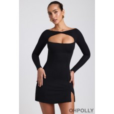 Oh Polly Modal Twist-Front Long-Sleeve Mini Dress in Black