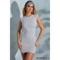 Oh Polly Open Back Cut Out Bodycon Mini Dress in Marled Grey