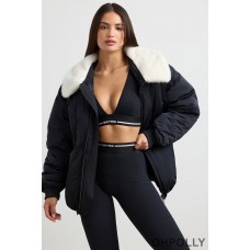 Oh Polly Oversized Bomber Jacket in Black