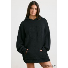 Oh Polly Oversized Chunky Knit Hoodie in Black