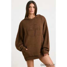 Oh Polly Oversized Chunky Knit Hoodie in Espresso