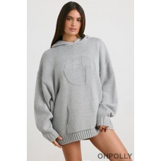 Oh Polly Oversized Chunky Knit Hoodie in Heather Grey