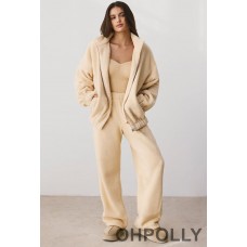 Oh Polly Oversized Fleece Zip Up Jacket in Cashmere