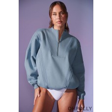 Oh Polly Oversized Half Zip Sweatshirt in Denim Blue