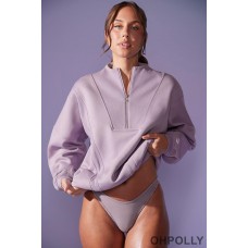 Oh Polly Oversized Half Zip Sweatshirt in Dusty Lilac