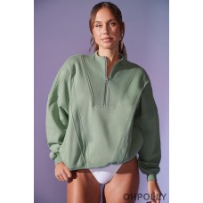 Oh Polly Oversized Half Zip Sweatshirt in Sage