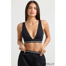 Oh Polly Plunge-Neck Crop Top in Black