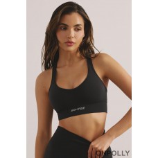 Oh Polly Plunge Neck Define Luxe Sports Bra in Black