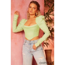 Oh Polly Puff Shoulder Crop Top in Lime