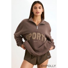 Oh Polly Quarter-Zip Sweatshirt in Espresso