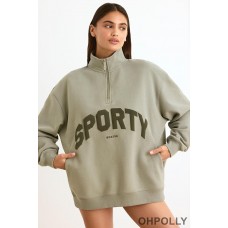 Oh Polly Quarter-Zip Sweatshirt in Mineral