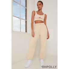 Oh Polly Rested Tall Oversized Ribbed Joggers in Beige