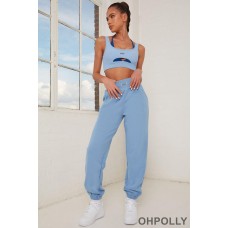 Oh Polly Rested Tall Oversized Ribbed Joggers in Blue