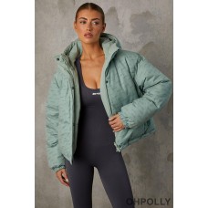 Oh Polly Reversible Hooded Puffer Jacket in Iceberg Green