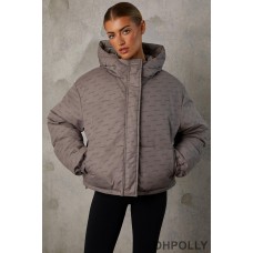 Oh Polly Reversible Hooded Puffer Jacket in Warm Grey