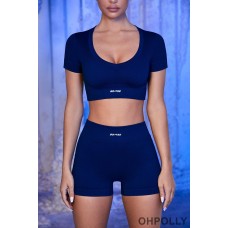 Oh Polly Ribbed Mini Shorts in Navy