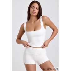 Oh Polly Ribbed Modal Lace-Trim Tank Top in White