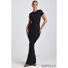 Oh Polly Ribbed Modal Maxi Dress in Black