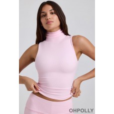 Oh Polly Ribbed Modal Turtleneck Tank Top in Blossom Pink