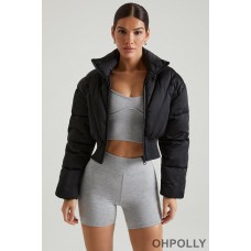 Oh Polly Ribbed Puffer Jacket in Black