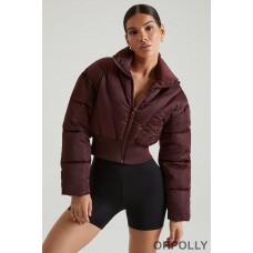 Oh Polly Ribbed Puffer Jacket in Brown