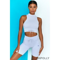 Oh Polly Ribbed Tie Front Cycling Shorts in Cool Blue