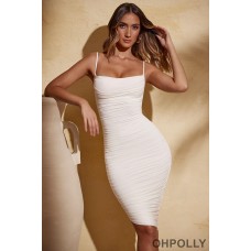 Oh Polly Ruched Cowl Neck Midi Dress in Ivory