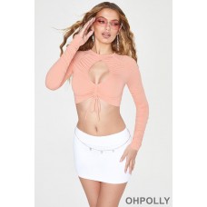 Oh Polly Ruched Cut Out Crop Top in Blush