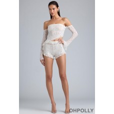 Oh Polly Ruffle Mid-Rise Hot Pant Shorts in Ivory