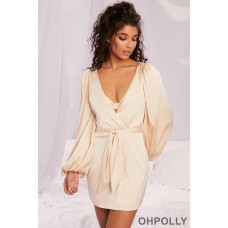 Oh Polly Satin Balloon Sleeve Robe in Cream