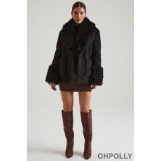 Oh Polly Shearling Coat with Large Front Pockets in Black