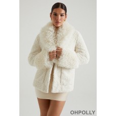 Oh Polly Shearling Coat with Large Front Pockets in Cream