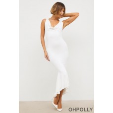 Oh Polly Slinky Jersey Rose Detail Midi Dress in White