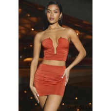 Oh Polly Slinky Jersey Ruched Micro Mini Skirt in Burnt Orange